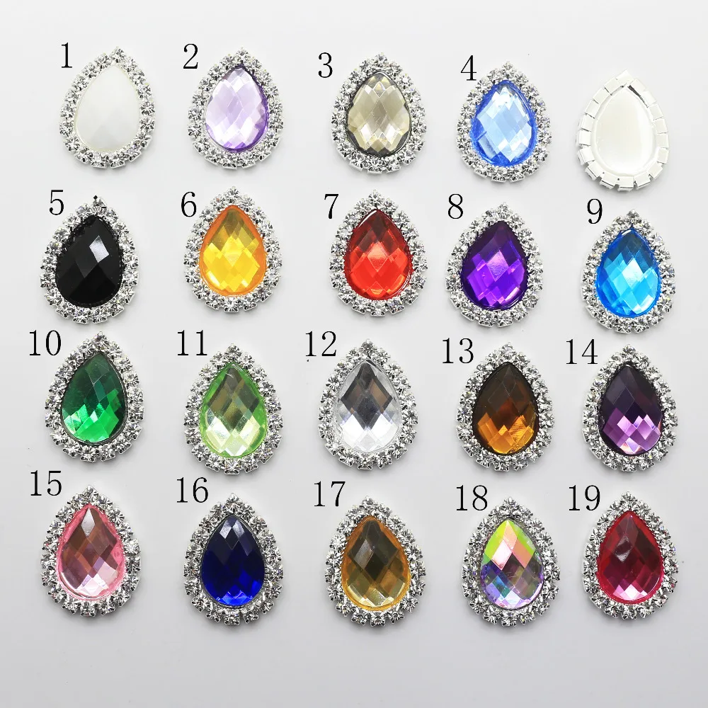

New 24*18mm 10pcs Water drop Acrylic Rhinestone button Mix-Colour Diy Girl Hair Ribbon Wedding Decoration Accessory