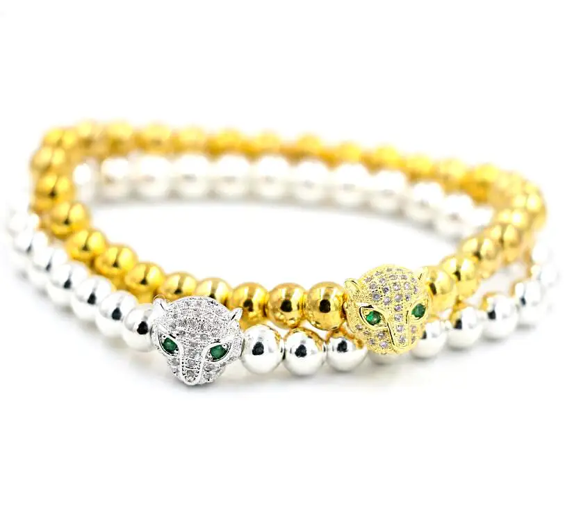 BPPCCR леопардовая голова микро Pave CZ кубический цирконий золотой цвет тусклый лак подходит для бисера браслеты Hombre для мужчин и женщин