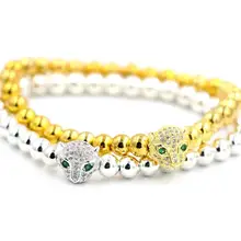 BPPCCR леопардовая голова микро Pave CZ кубический цирконий золотой цвет тусклый лак подходит для бисера браслеты Hombre для мужчин и женщин