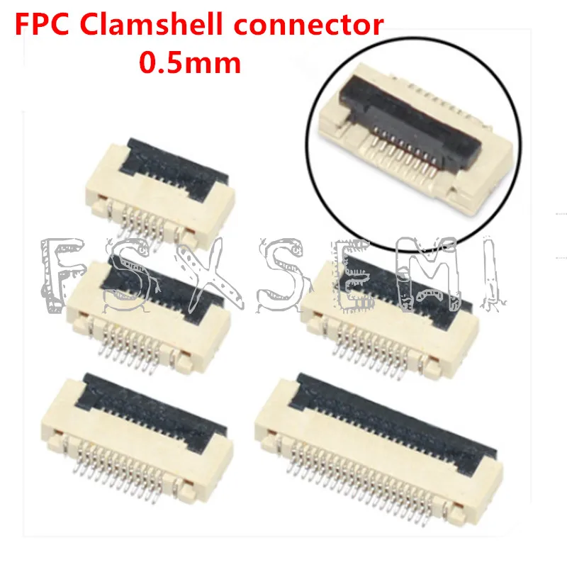 

10pcs FPC Connector socket 0.5MM Clamshell Bottom Contact Type 4P 6P 8P 10P 12P 14P 18P 20P 22P 24P 30P 32P 36P 40P 50P 60P