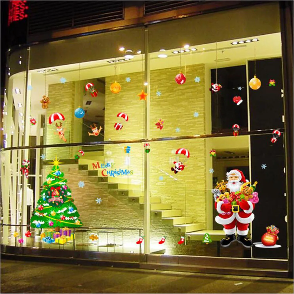 

christmas stickers for window decoration large size self adhesive wallpaper decals removbale diy glass wall pictures mural poste
