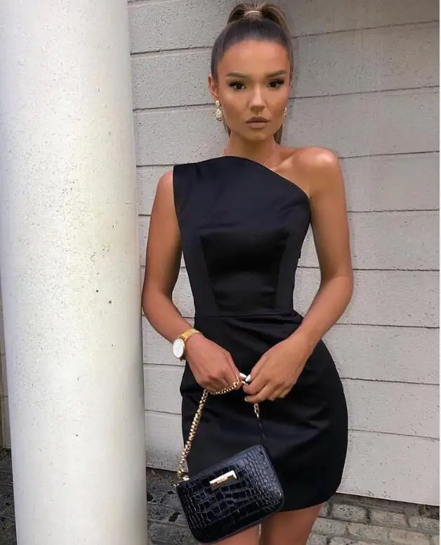 

Sexy One Shoulder Black Women Summer Dress 2019 Designer Party Dress