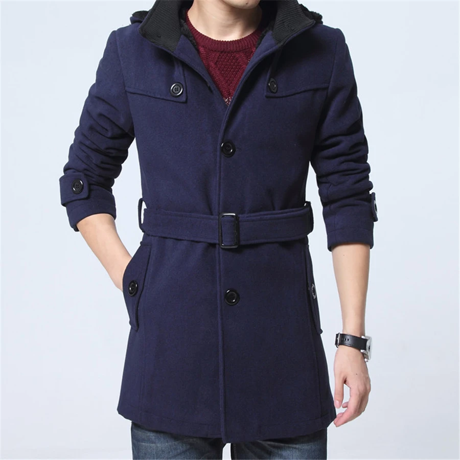 Мужские тонкие длинные куртки, зимнее бархатное толстое теплое пальто, Мужской Повседневный шерстяной Тренч, Мужское пальто, 4XL шерстяная ветрозащитная куртка