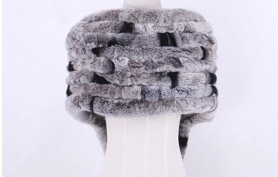 Настоящий вязаный шарф из меха кролика рекс женский зимний теплый натуральный мех шаль FP574
