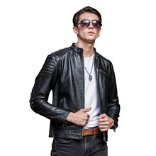 Черная Мужская облегающая Байкерская кожаная куртка плюс размер 3XL Натуральная воловья русская короткая мотоциклетная кожаная куртка