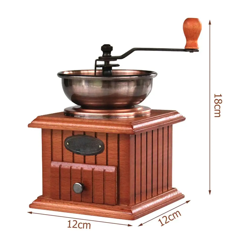 Классическая деревянная ручная кофемолка из нержавеющей стали для специй, мини-мельница для заусенцев с керамическим Millston - Цвет: 12x12x18cm