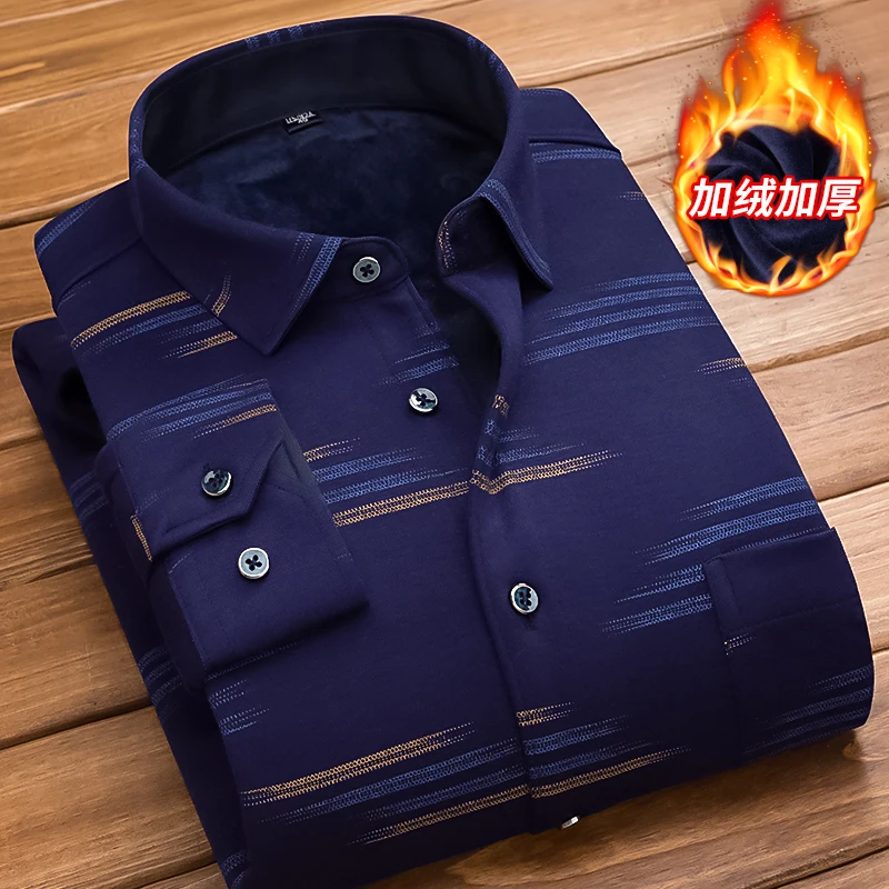 Winter Pure Cotton Cordurog Plush Warm Shirts Male Thick Soft Long Seeve Shirt Popular Chic Design Casual Shirt