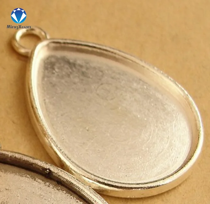 10 шт. 18*25 мм 3 цвета Античная бронзовая покрытая кабошон в форме капли из цинкового сплава, установочные подвески, кабошон - Цвет: Silver