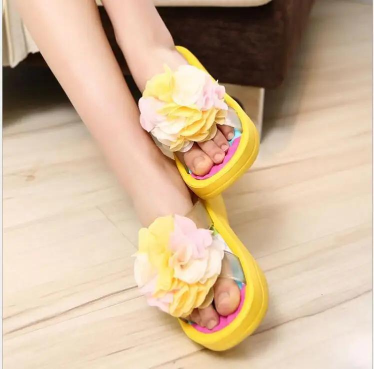 Summer Sandals Wedges Flip Flops Platform Slippers Shoes slippers sandalia New Women Sandals Fashion Flower shoes MM-92 - Цвет: AYELLOW