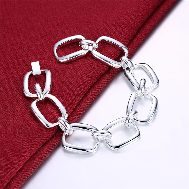 

Silver 925 Jewelry Chain Link Bracelet for Women Fashion Square Bangle Bracelet Femme Wristband Bijoux Costume Jewelery Bijoux