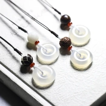 

Natural JADEST pendant, carved white doughnut Pendant Necklace, exquisite jewelry for men and women, children's gifts.