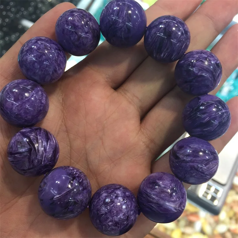

20MM Genuine Charoite Bracelet 12PCS Big Original Gemstone Pattern Natural Stone Bracelet Jewelry for Man Daily Party Wedding