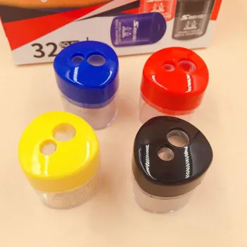 

4 Pcs Novelty Double Holes Plastic Transparent Pencil Sharpeners Candy Color Standard Pencil Cutting Machine Stationery