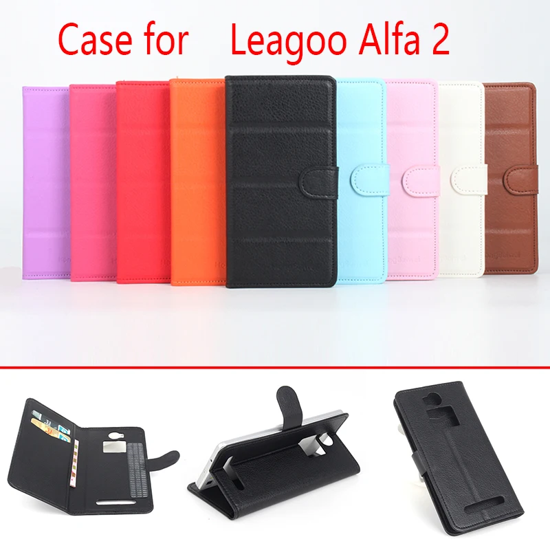 

Flip PU Leather Wallet Case Cover For Leagoo Alfa 2 Phone Case For Leagoo Alfa 2 Folio Pure Color Lichee Pattern Cash Card Slots