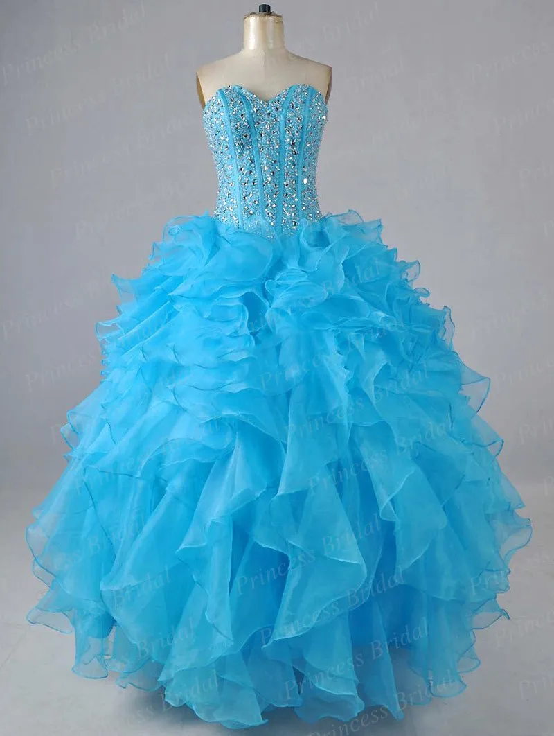 Free Shipping Real Puffy Sweetheart Corset Back Floor Length Organza