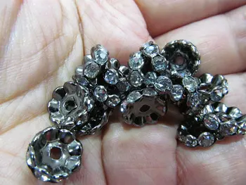 

free ship--200pcs 4 -10mm Micro Pave Crystal spacer metal Rondelle Pinwheel Buttone flurial black jet mixed Findings