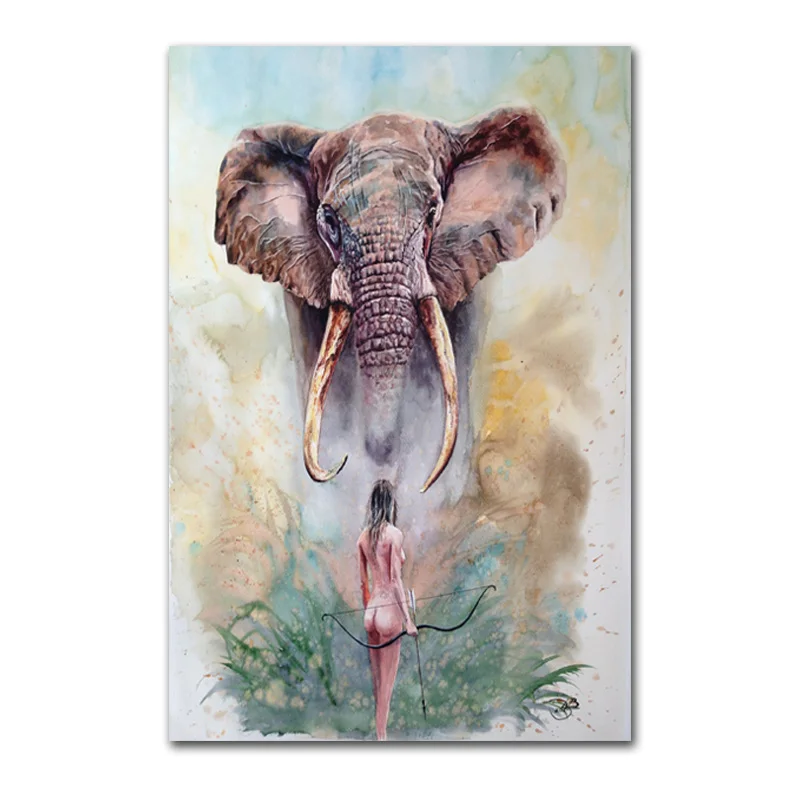 GOODECOR дикие животные акварельная картина слона на холсте для гостиной настенное Искусство Фрески картина плакат печать домашний декор - Цвет: MD5386