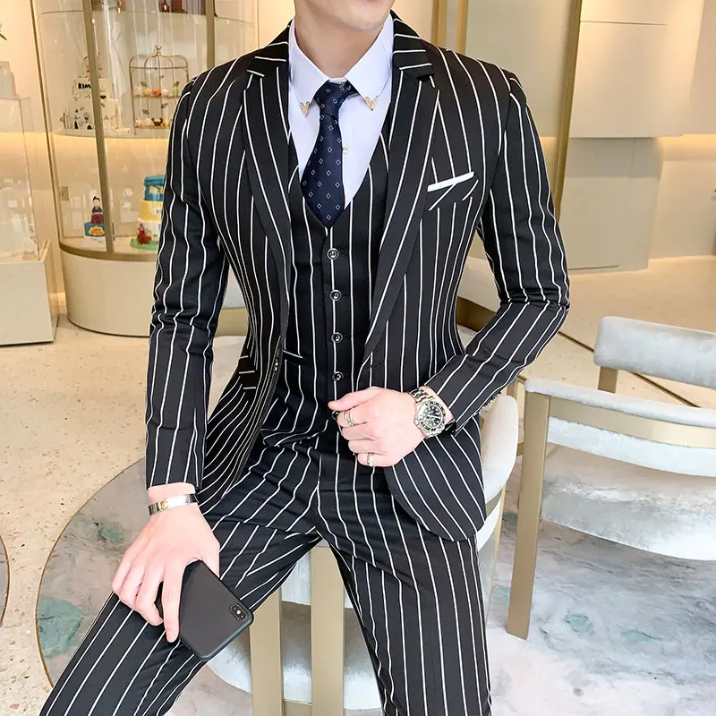 

Classic striped suit men's formal business slim suit Terno homens groom tuxedo wedding suit men's sets 3pcs (blazer+pants+vest)