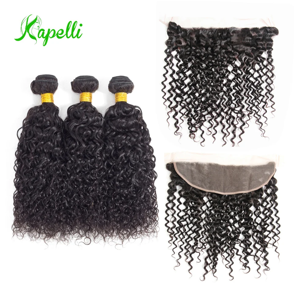 

Malaysian Curly Hair 3 Bundles With Lace Frontal Closure 13*4 Curly Human Hair Bundles With Closure Free Part Remy Human Hair