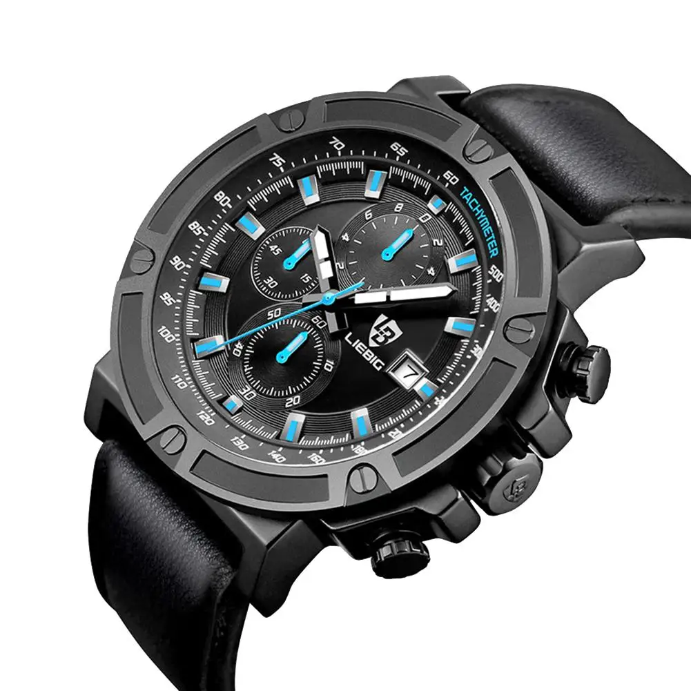 

Bluelans Calendar Sub-dial Chronograph Genuine Leather Band Men Quartz Wrist Watch