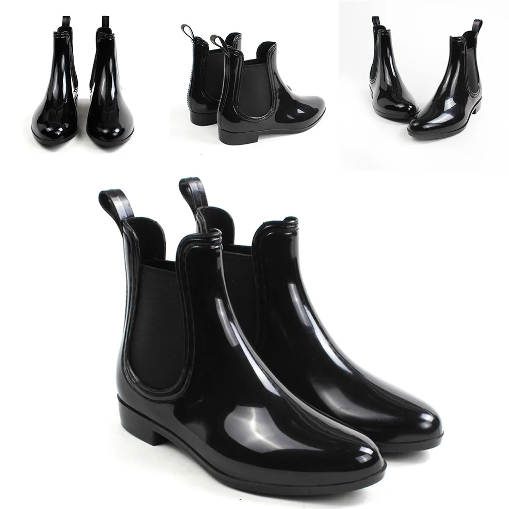 

YJSFG HOUSE PVC Ankle Rain Boots Shoes Women Waterproof Rainboots Casual Black Water Shoes Woman Wellies