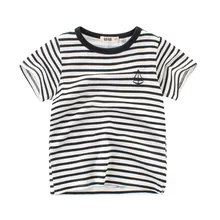Детская мода г.; футболки для мальчиков; Летний стиль; полосатый хлопковый Детский свитер с короткими рукавами; топы для детей от 2 до 3 От 5 до 8 лет; детские футболки