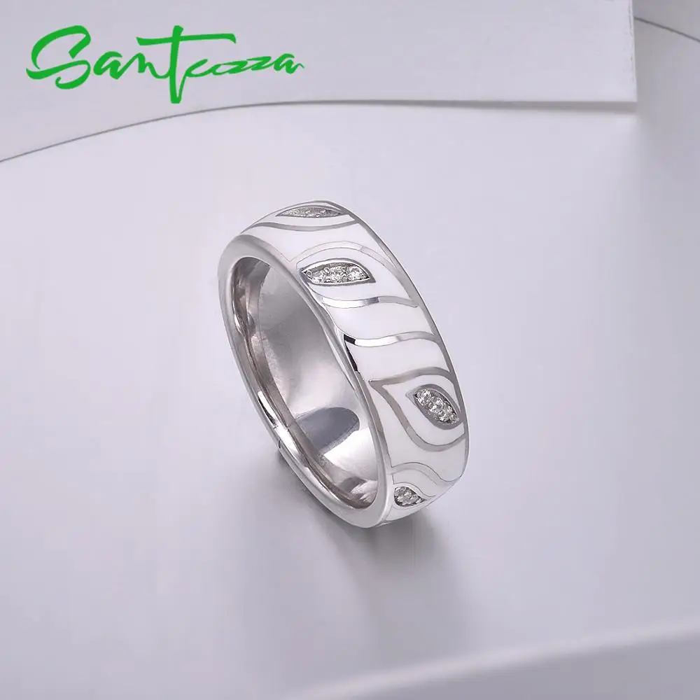 SANTUZZA 925 Серебряный набор украшений для женщин, белые листья, сверкающий CZ ювелирный набор, серьги, кольцо, набор, хорошее ювелирное изделие ручной работы, эмаль