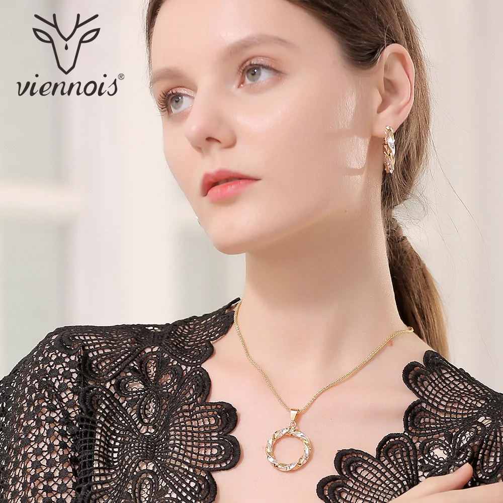 Viennois, новинка, Круглый ювелирный набор для женщин, смешанный золотой и серебряный цвет, круглый кулон, ожерелье, серьги, набор