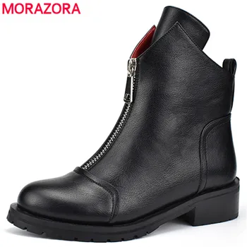 

MORAZORA 2020 new fashion shoes woman ankle boots simple zipper comfortable boots square heels autumn winter boots