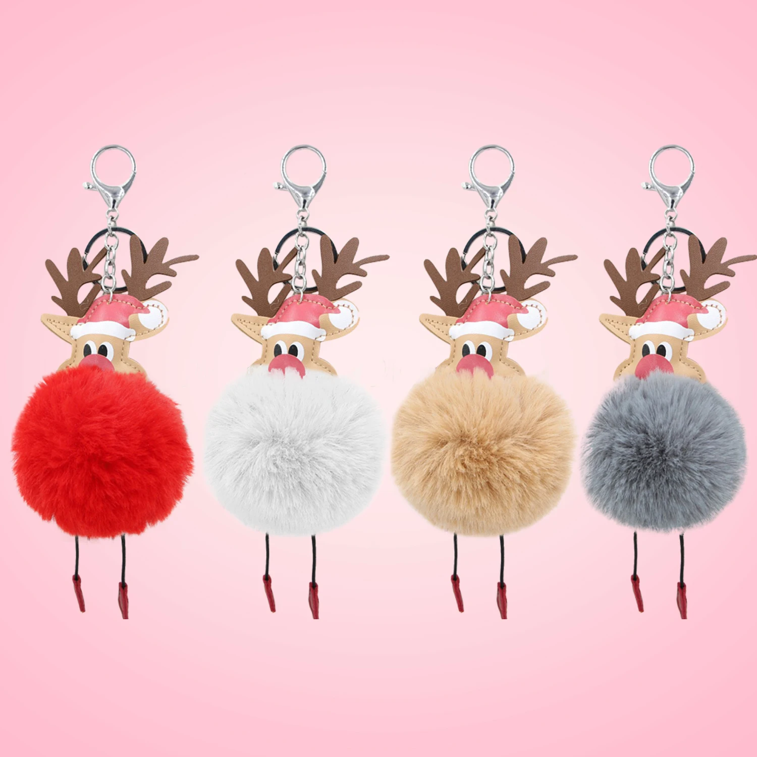 

Behogar Cute Christmas Reindeer Fur Ball Keychain Key Ring Chain Hanging Pendant for Bag Purse Pouch Accessories Decoration