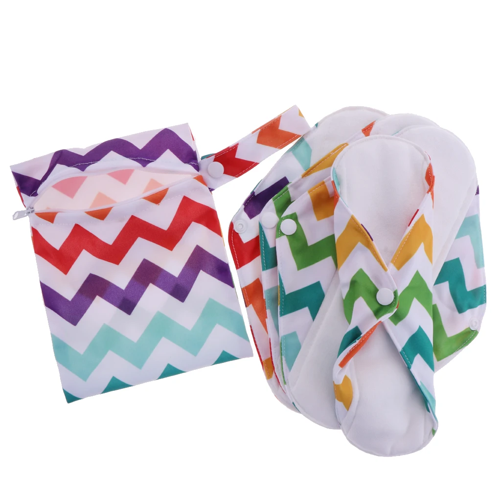 

4 Pieces Women Washable Bamboo Cotton Sanitary Pad Napkin with Sanitary Bag Purse for Women's Physiological Period