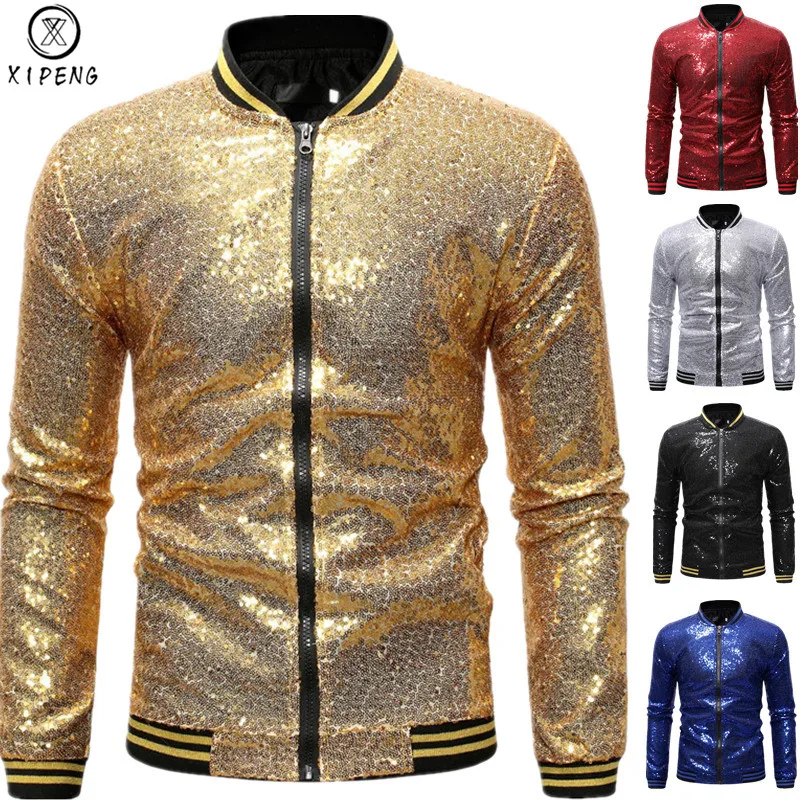 Lars Amadeus Men's Lightweight Metallic Zip Up Baseball Bomber Shiny Varsity Jacket