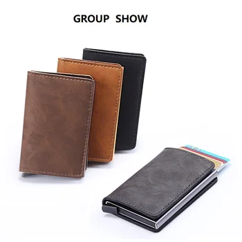 

Weduoduo PU Leather Credit Card Holder RFID Aluminium Business ID Card Holder RFID Blocking Card Cases Mini Men Card Wallet