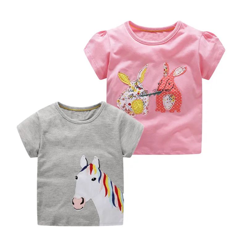 Vidmid для девочек Одежда для детей, брендовая футболка детская одежда с изображением животных, летние топы для девочек, хлопковая футболка, детские футболки с коротким рукавом с кроликом футболки для девочек - Цвет: as photo