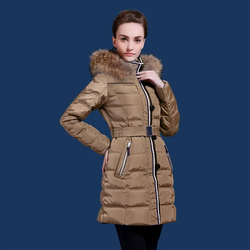 Русская и Европейская зимняя женская куртка, толстое длинное пальто, Воротник из меха серебристой лисы, подходит для минус 20 градусов размера плюс 48-62 Q504 - Цвет: khaki