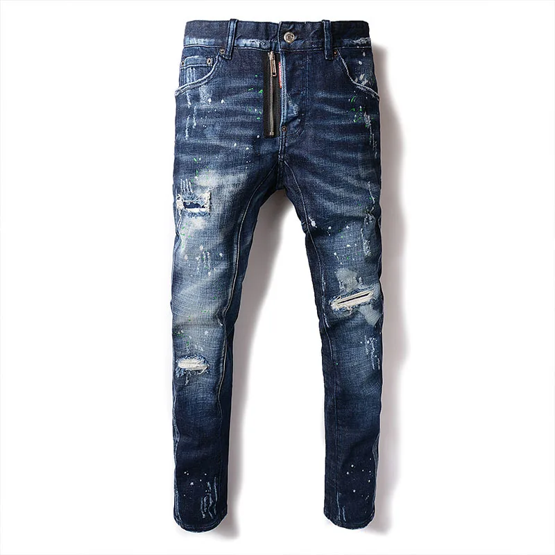 Новые мужские рваные джинсы с принтом Молодежные ноги девять штанов узкие джинсы мужские рваные джинсы для мужчин одежда 2018 хип-хоп рваные