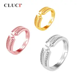 CLUCI серебро 925 циркон женские кольца, бижутерия жемчуг кольцо Крепление стерлингового серебра 925 регулируемые кольца для женщин