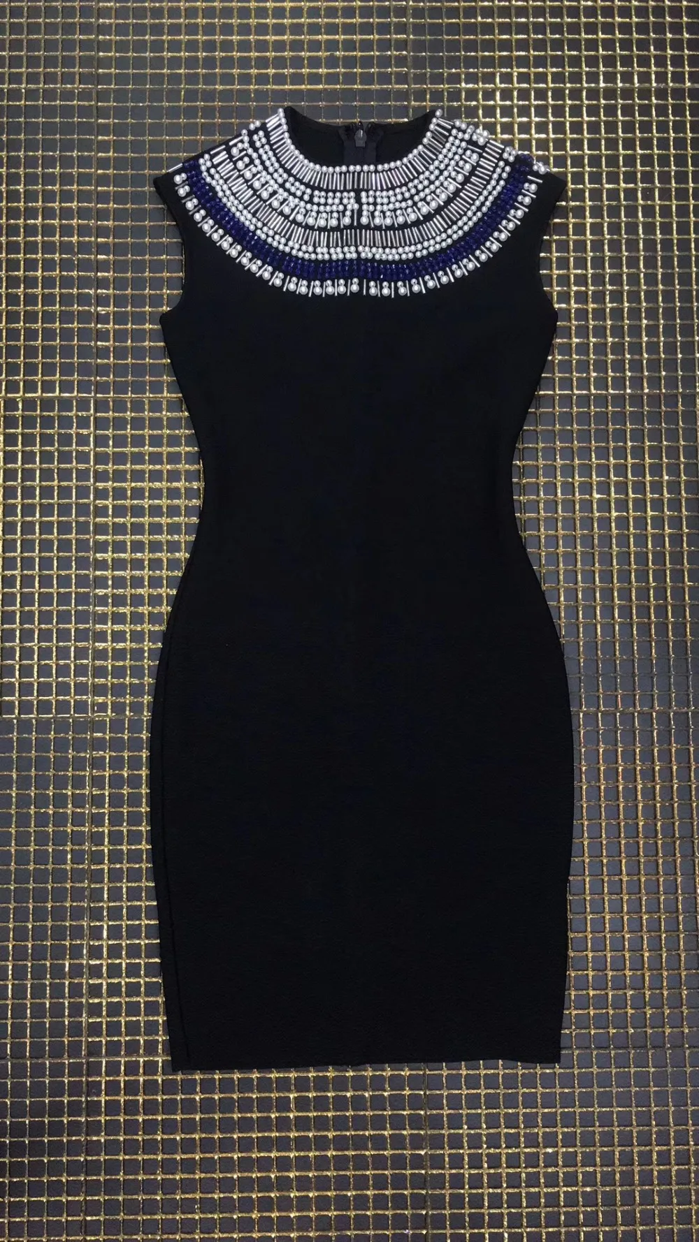 Женский, черный без рукавов Бандажное платье с бисером Bodycon Элегантный Vestidos знаменитости вечерние осень Клубная одежда