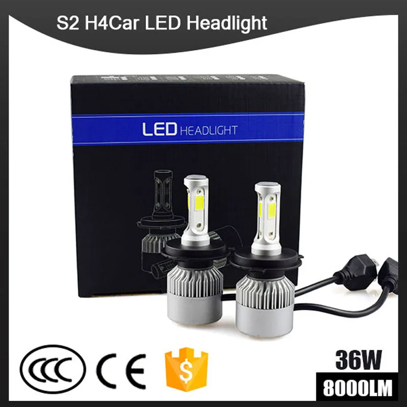 

S2 Auto Car H4 H7 LED Headlights 6500K 8000LM 12V COB Bulbs Hi Lo beam 2 / 3 Diodes White Automobiles Near Far Light