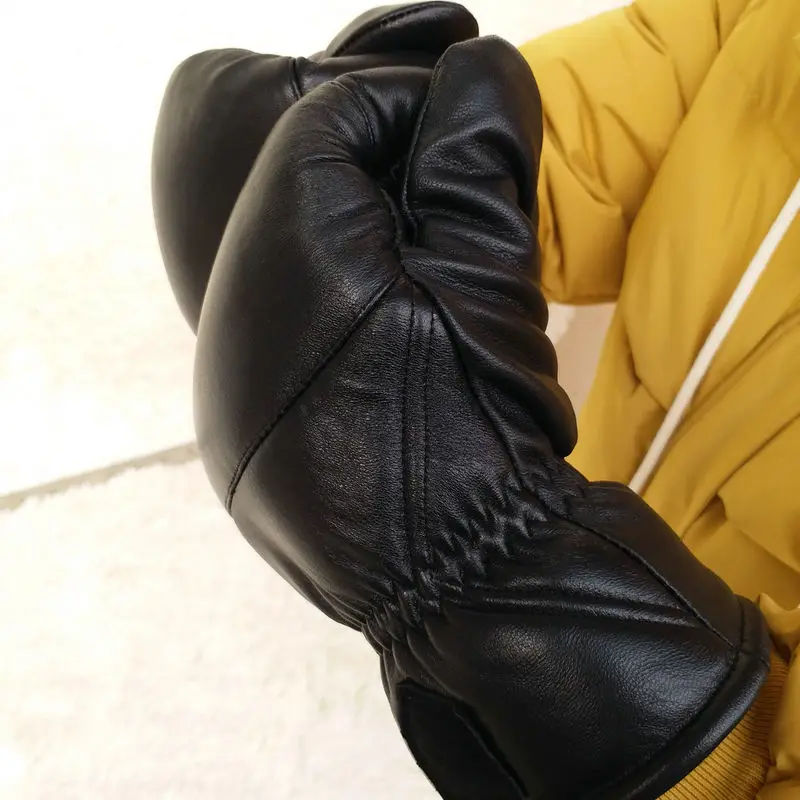 Women Leather gloves Sheepskin Boxing Gloves Bending Outdoor Thicken Warm Winter Gloves Double Warm Sport gloves Oversized size 