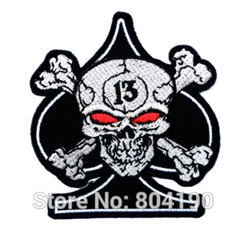 

Ace Of Spades 13 Skull Outlaw Biker Chopper Cafe Racer MC Motorcycle Vest Patch Embroidered SEW ON IRON ON Biker Vest Badge