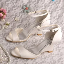 Wedopus New Brand Name Ankle Strap Wedge Sandals White Satin Size 8