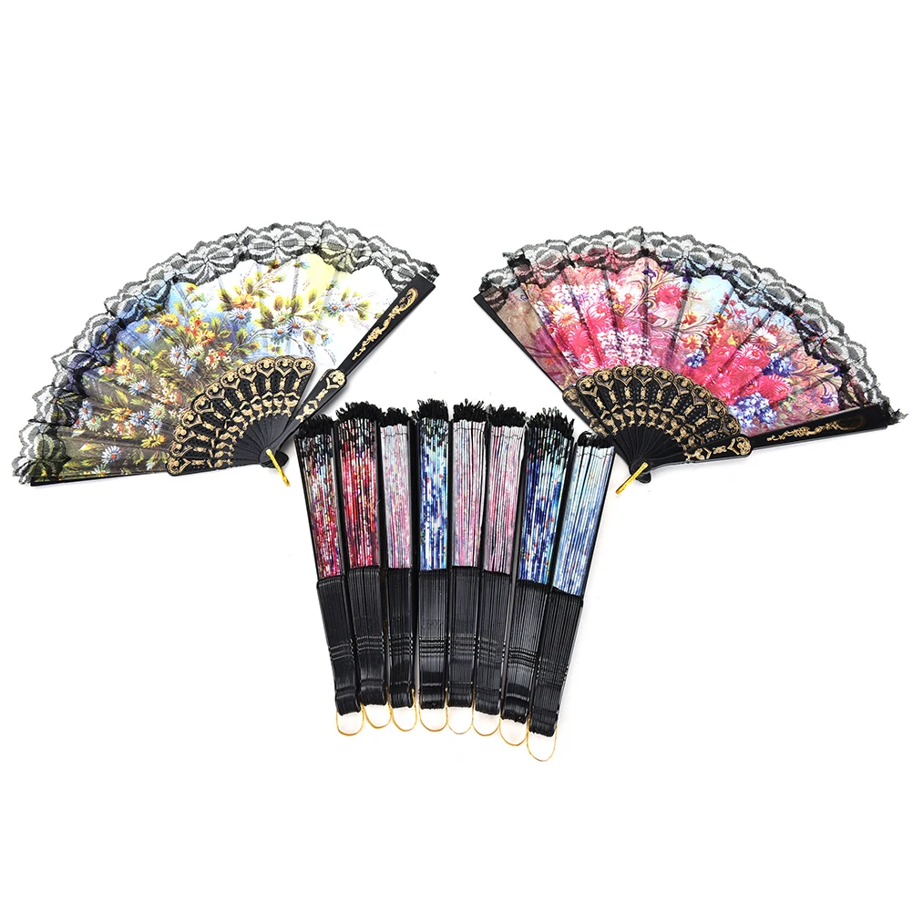 Чудесные испанские цветочные ткани, кружевные вентиляторы, складной ручной вентилятор, танцевальная Свадебная вечеринка, Декор,, 1 шт