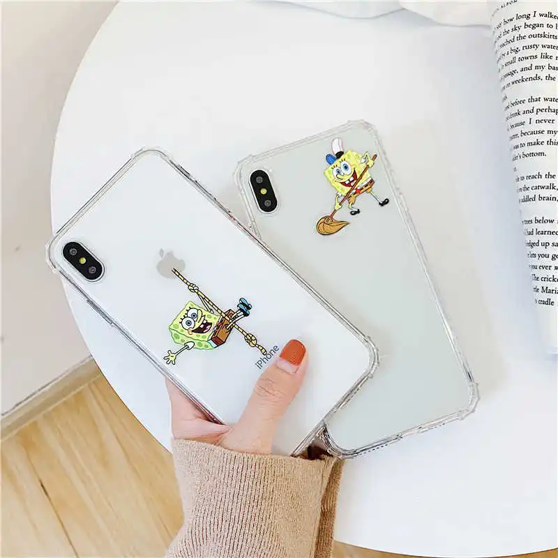 

Classic cartoon Anime spongesbob Starfish Fun transparent phone shell for iPhone 6 6S 7 8 plus XR XS MAX X soft Back Cover Cases