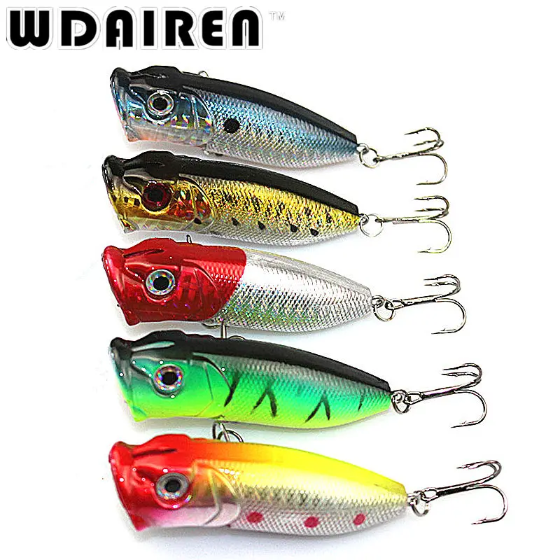 

4pcs/lot Fishing Lures 6.5cm/13g Topwater Popper Bait 5 Color Hard Bait Artificial Wobblers Plastic Fishing Tackle With 6# Hooks