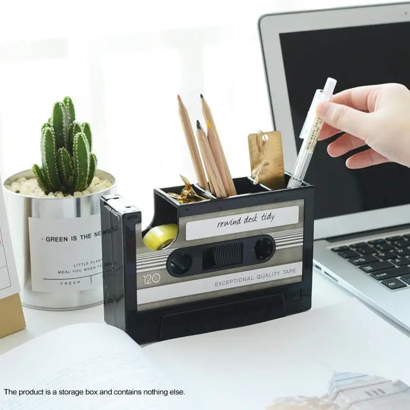 Buy Retro Cassette Tape Pen Stand Desktop Storage Box Organizer Pen Case Tape