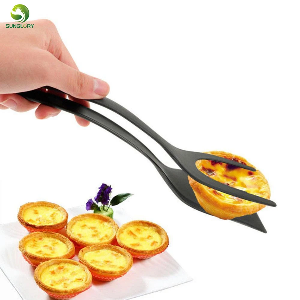 Silicone Egg Spatula Pancake Turner Steak Clamp Pie Servers+Tweezers 2
