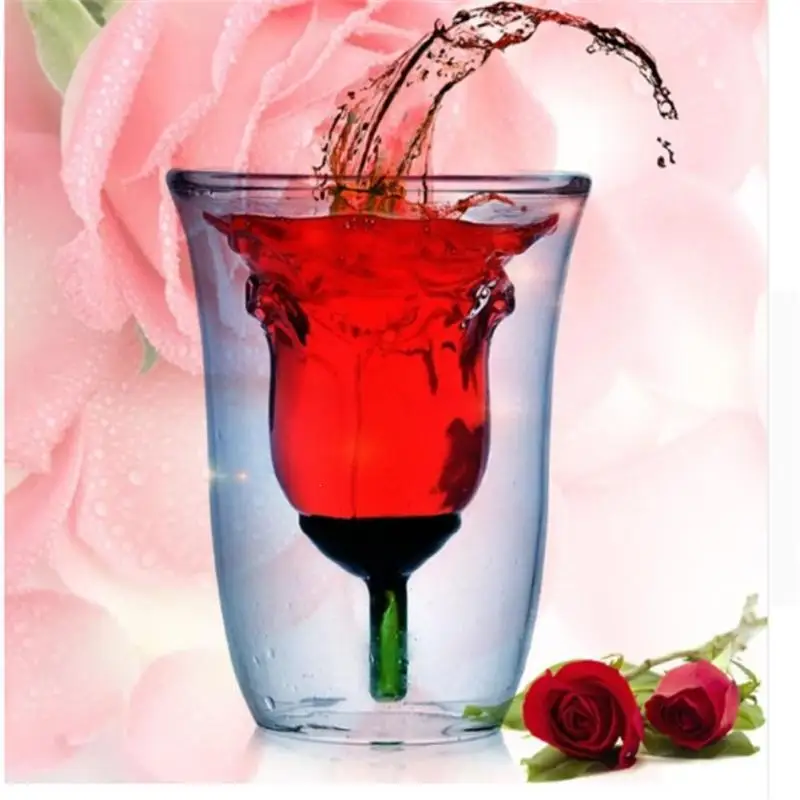 New Creative Valentine'S Day 180Ml Rose Double Walled Clear Glass Wine
