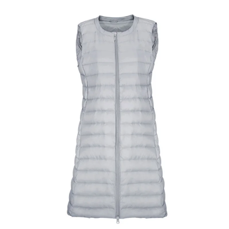 Light grey Новое поступление, Женская ультра тонкая теплая длинная куртка, элегантное пальто на молнии из белого утиного пуха, тонкая ветрозащитная Женская Повседневная Верхняя одежда - Цвет: Light grey