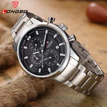 LONGBO Sport montre mâle lumineux calendrier en acier inoxydable montres étanche 6pin lumineux grand cadran quartz montre 80181G